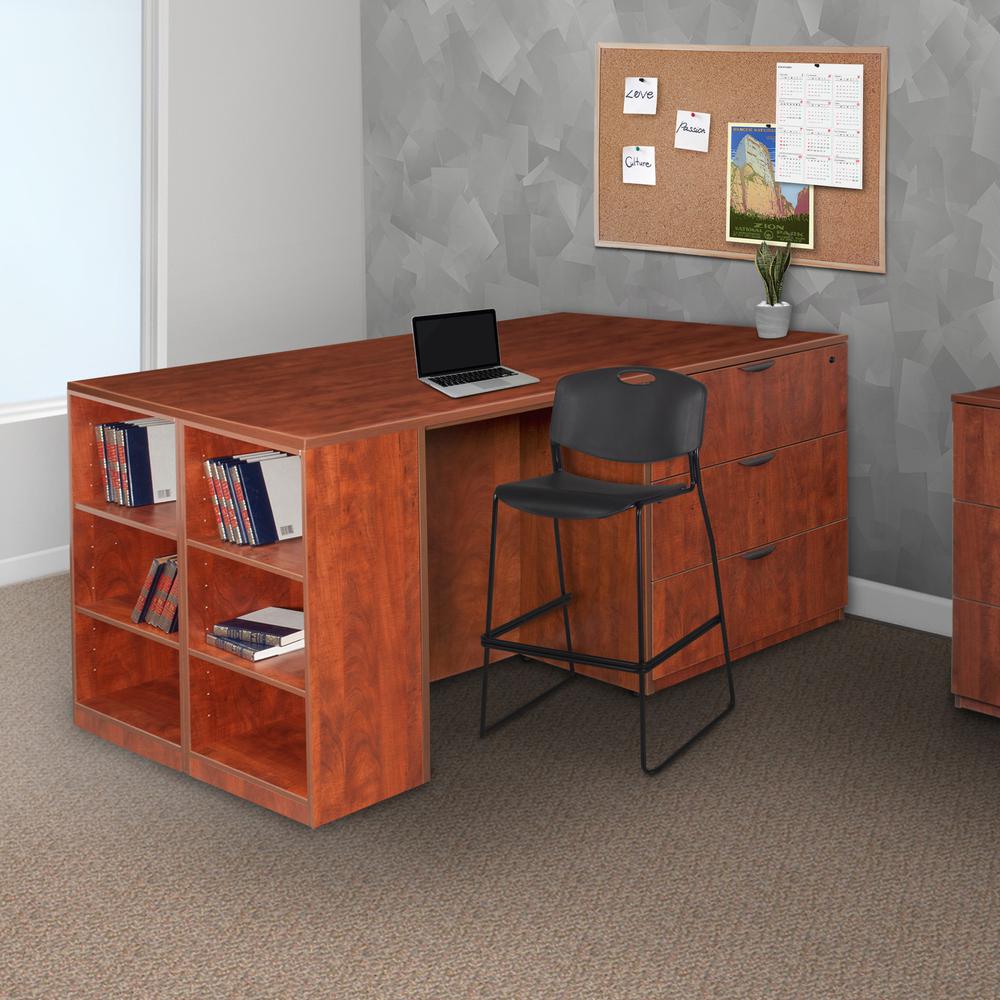 Legacy Stand Up Desk/ 3 Lateral File Quad with Bookcase End- Cherry. Picture 2
