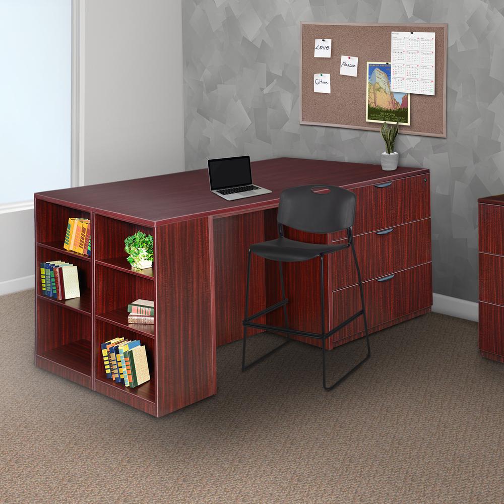 Legacy Stand Up Desk/ 3 Lateral File Quad with Bookcase End- Mahogany. Picture 2