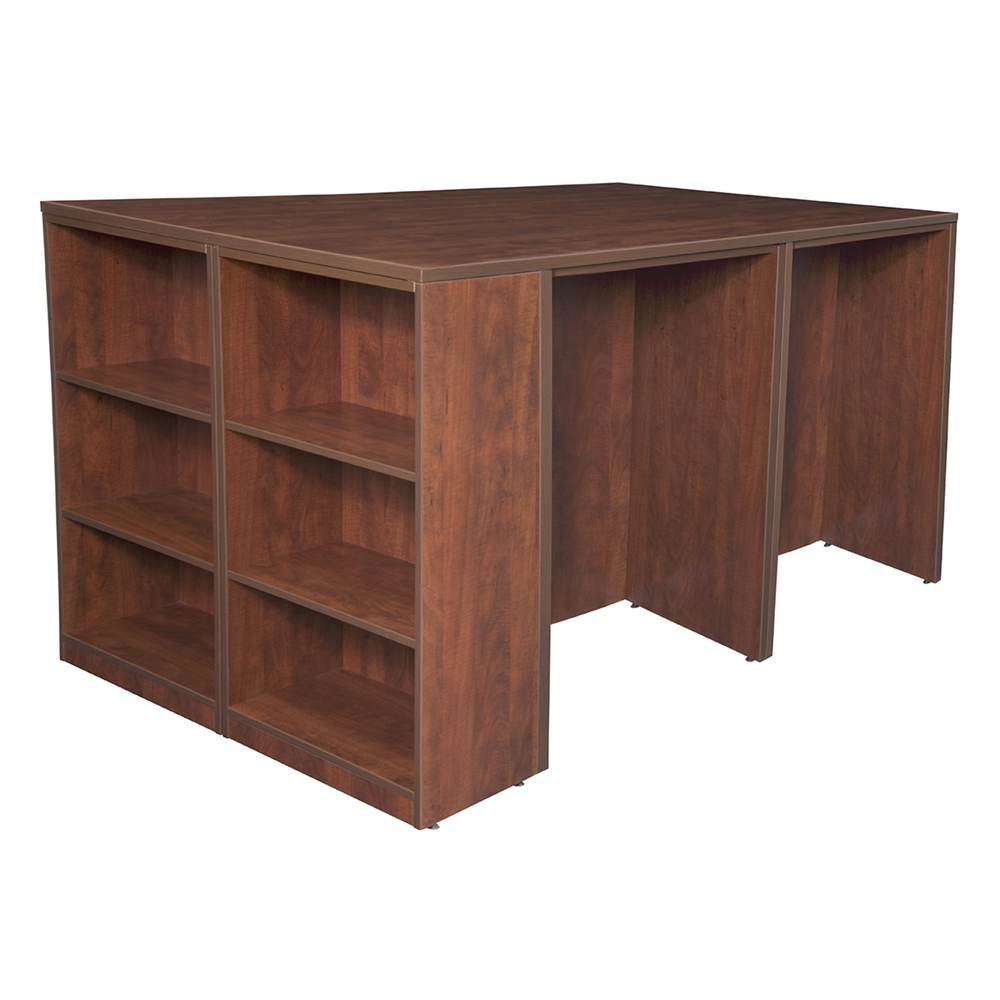 Legacy Stand Up Lateral File/ 3 Desk Quad with Bookcase End- Cherry. Picture 2