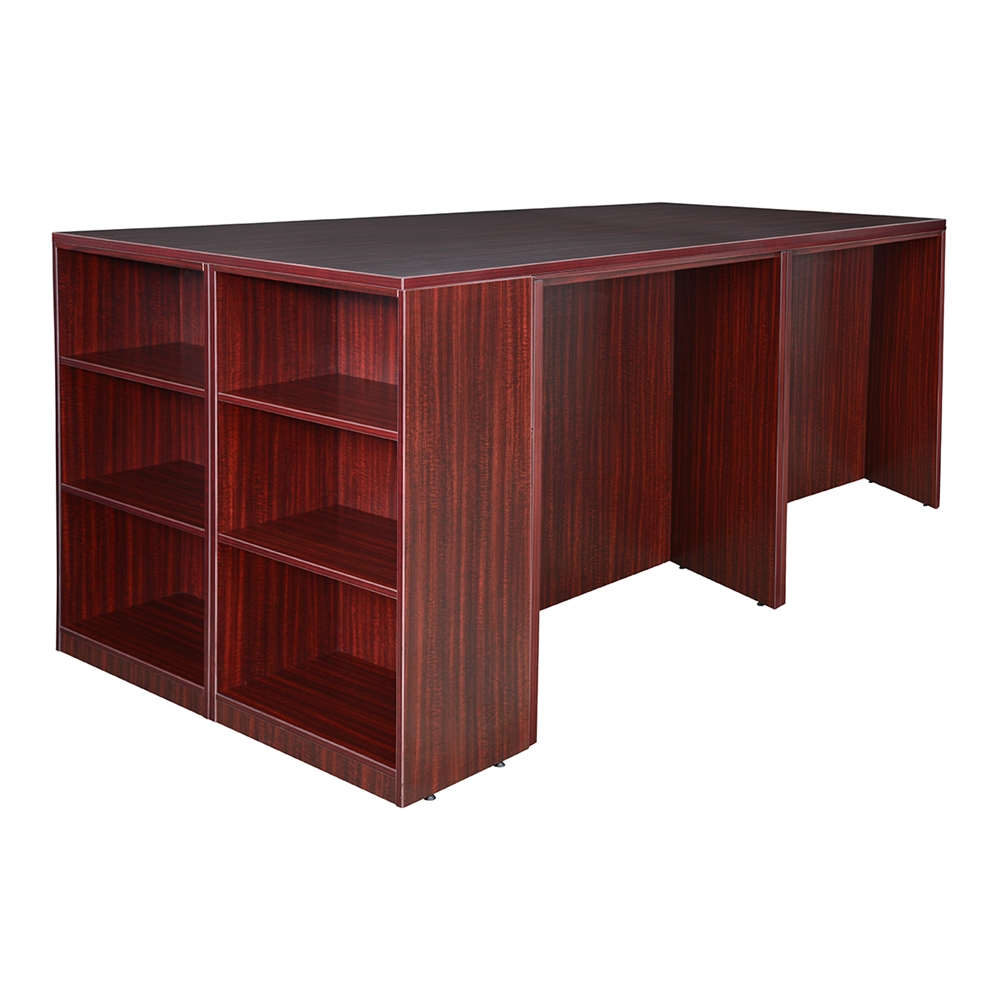 Legacy Stand Up Lateral File/ 3 Desk Quad with Bookcase End- Mahogany. Picture 3