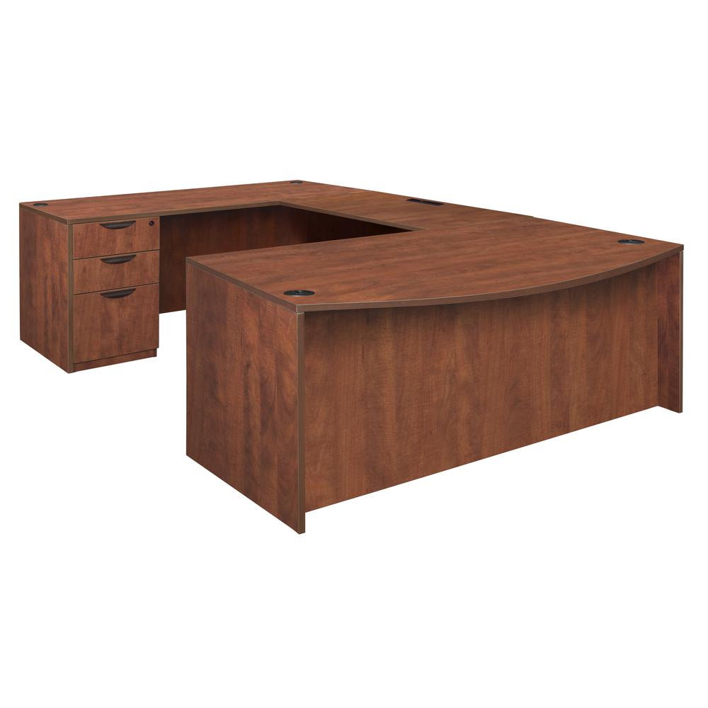 Legacy 71" Bow Front Double Full Pedestal U-Desk- Cherry. Picture 1