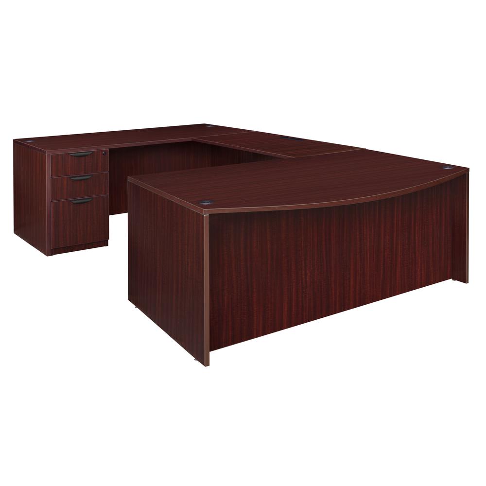 Legacy 71" Bow Front Double Full Pedestal U-Desk- Mahogany. Picture 1