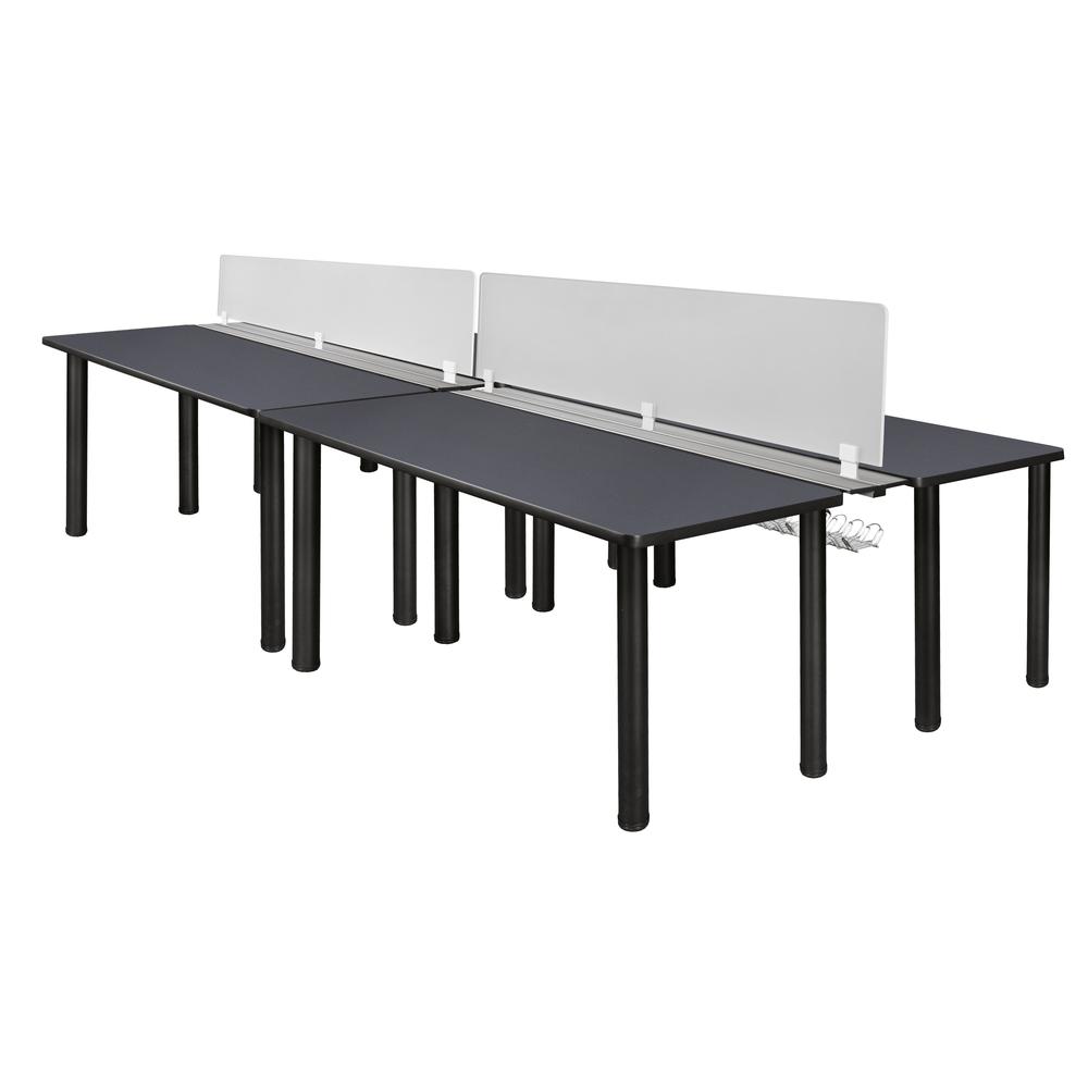 Kee 60" x 24" Double Benching System with Privacy Divider- Grey/ Black. Picture 1