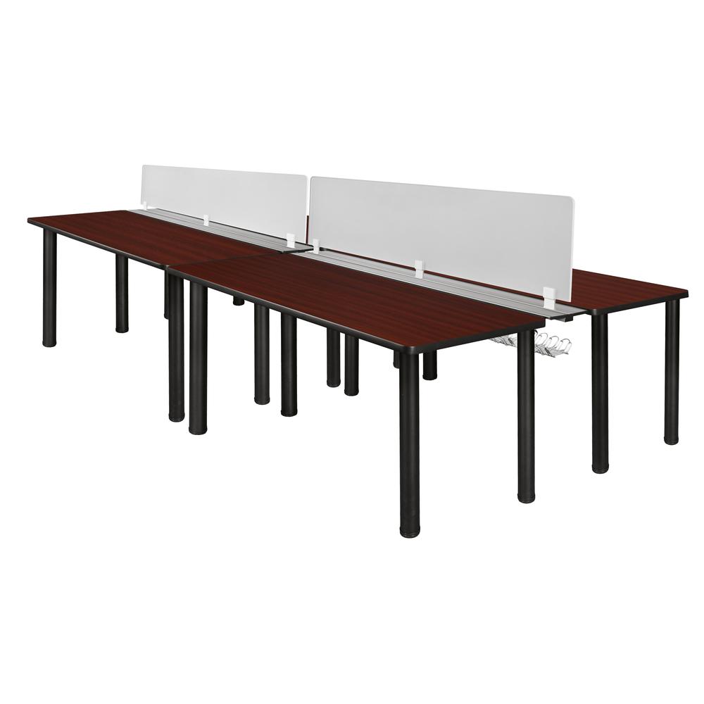 Kee 60" x 24" Double Benching System with Privacy Divider- Mahogany/ Black. Picture 1