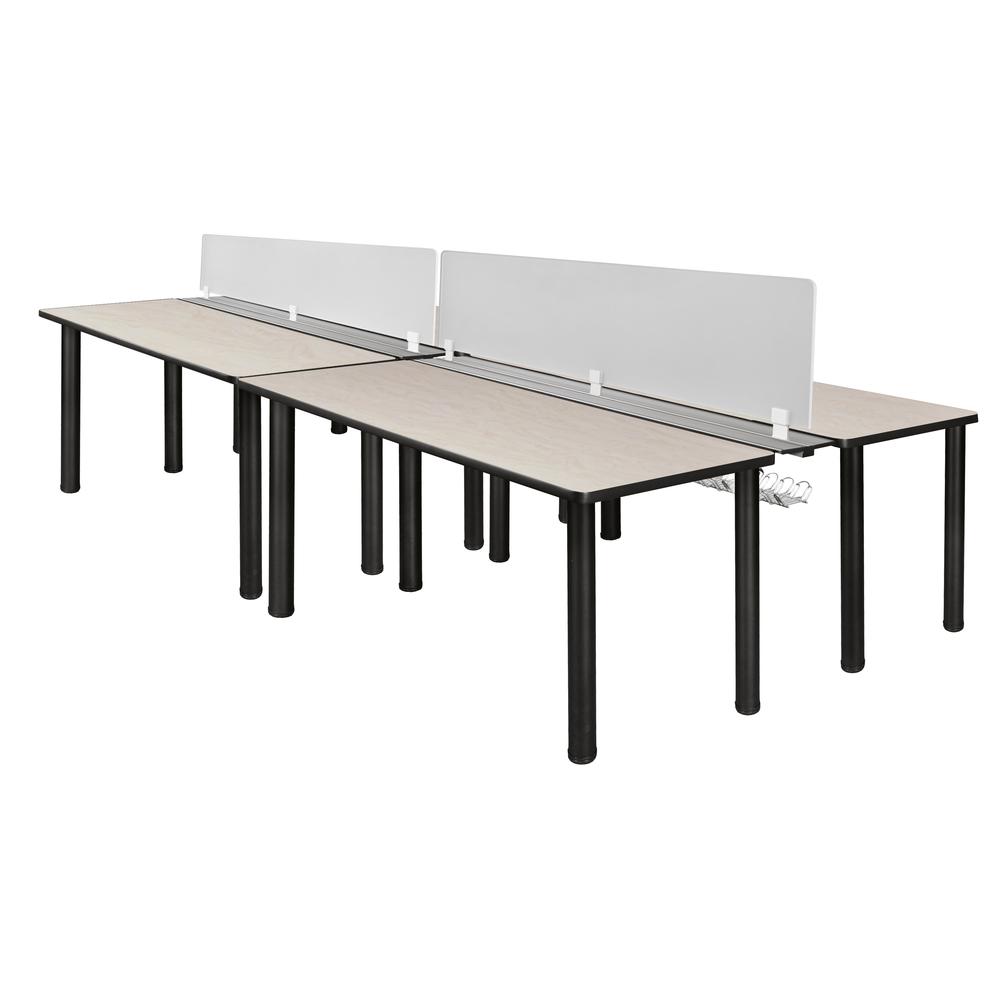 Kee 60" x 24" Double Benching System with Privacy Divider- Maple/ Black. Picture 1