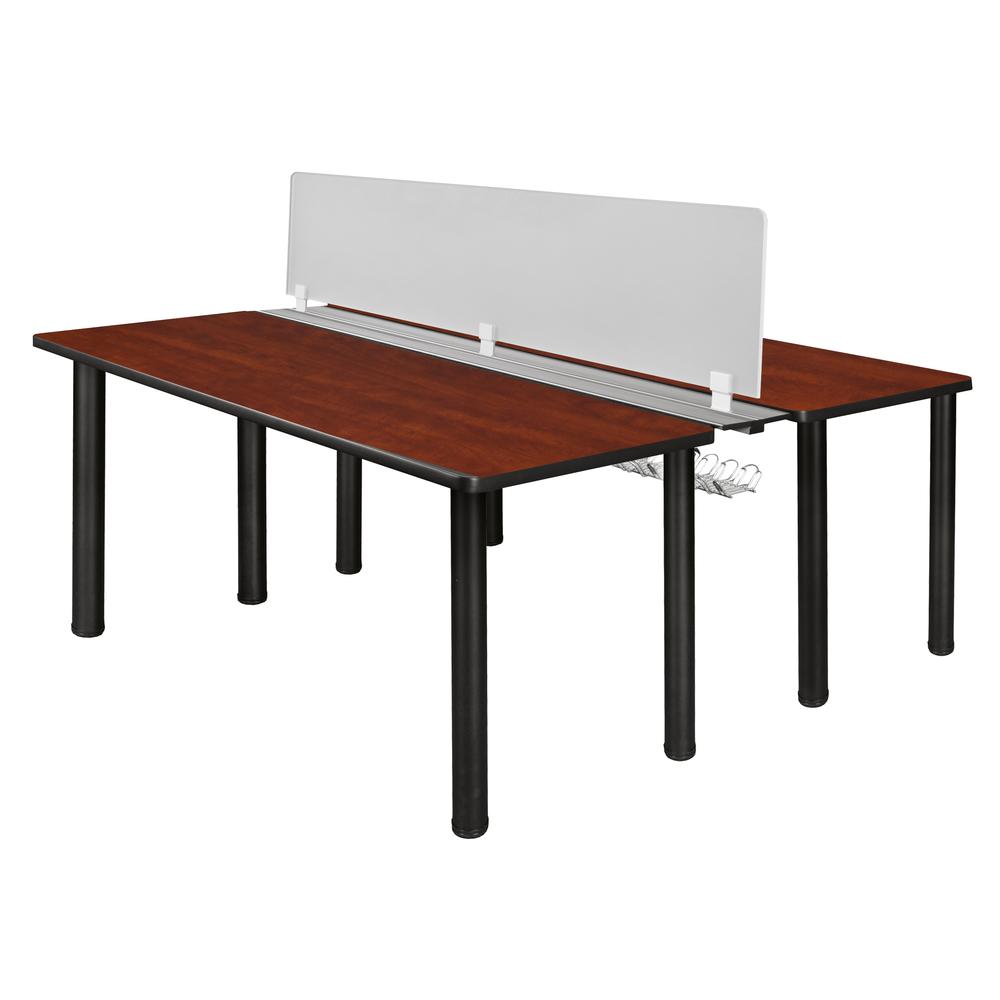 Kee 60" x 24" Benching System with Privacy Divider- Cherry/ Black. Picture 1
