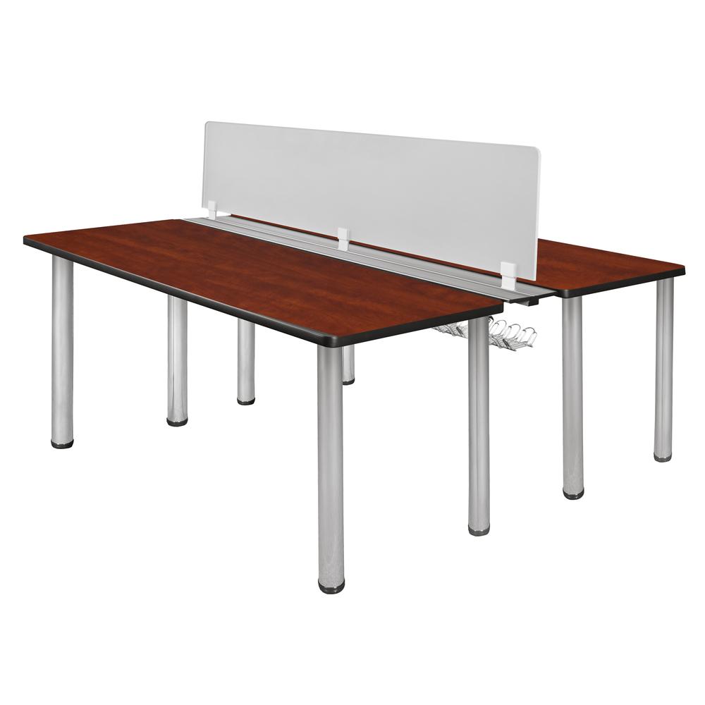Kee 60" x 24" Benching System with Privacy Divider- Cherry/ Chrome. Picture 1