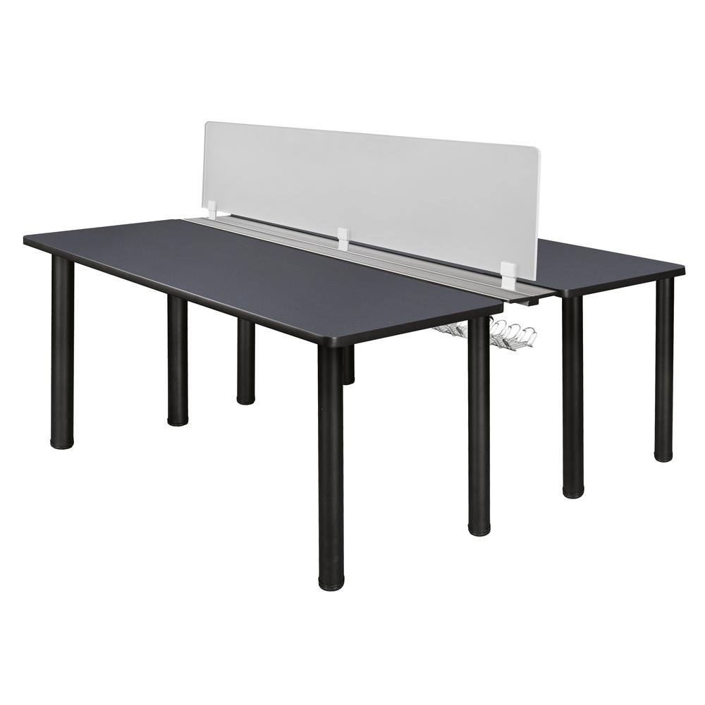 Kee 60" x 24" Benching System with Privacy Divider- Grey/ Black. Picture 1