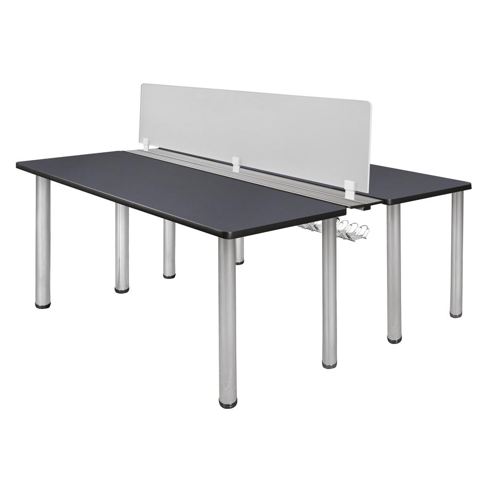 Kee 60" x 24" Benching System with Privacy Divider- Grey/ Chrome. Picture 1