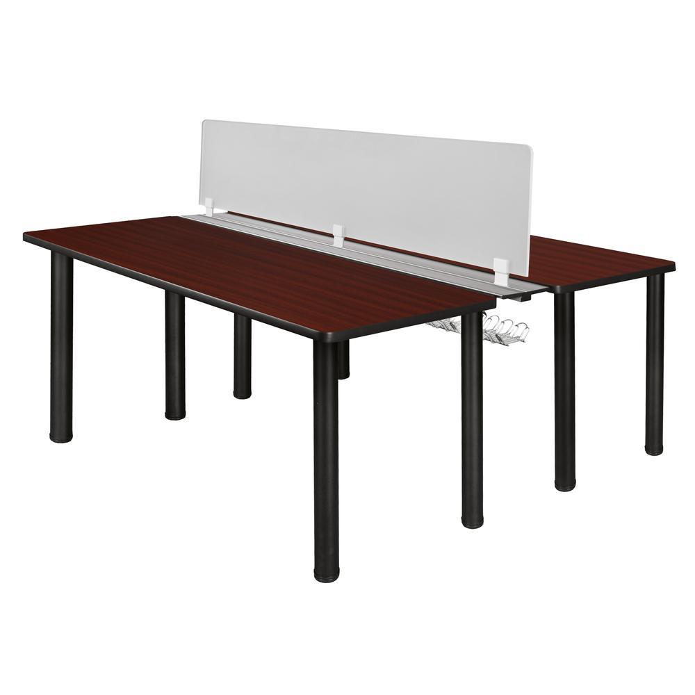 Kee 60" x 24" Benching System with Privacy Divider- Mahogany/ Black. Picture 1