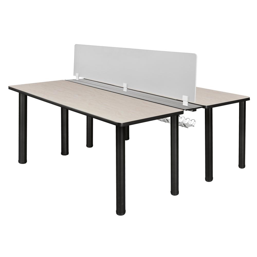 Kee 60" x 24" Benching System with Privacy Divider- Maple/ Black. Picture 1