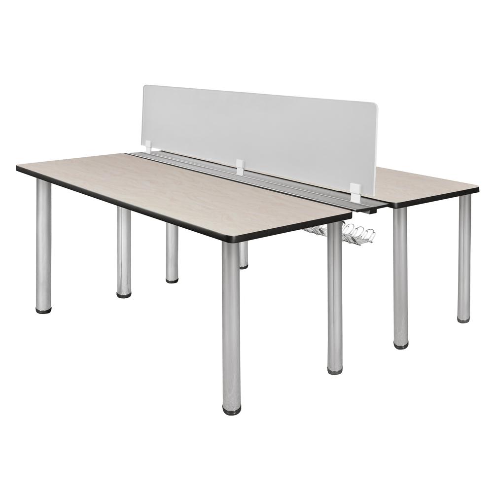 Kee 60" x 24" Benching System with Privacy Divider- Maple/ Chrome. Picture 1