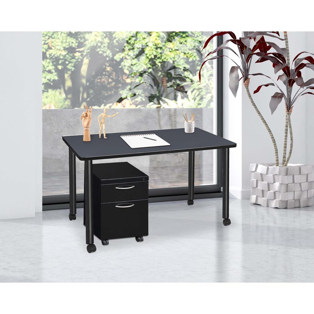 Regency Kee 48 x 24 in. Mobile Desk with Storage- Grey Top, Black Legs. Picture 3