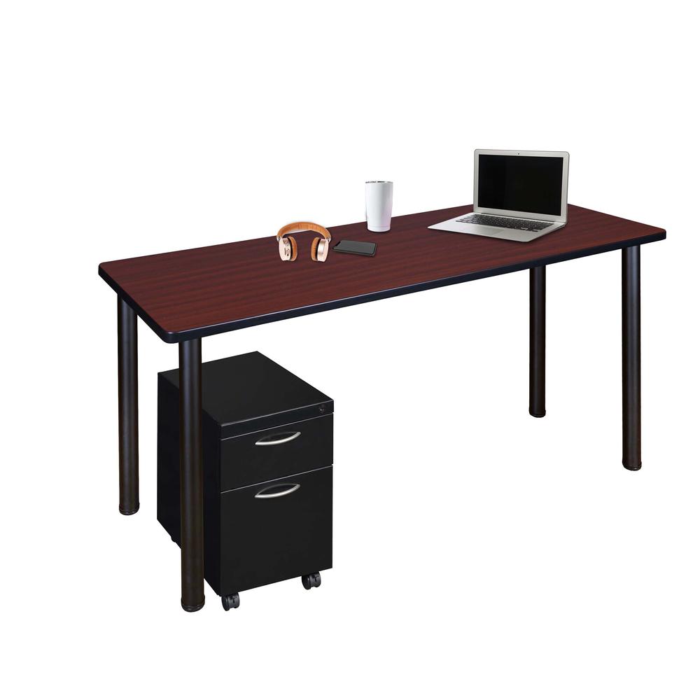 Regency Kee 48 x 24 in. Mobile Desk with Storage- Mahogany Top, Black Legs. Picture 1