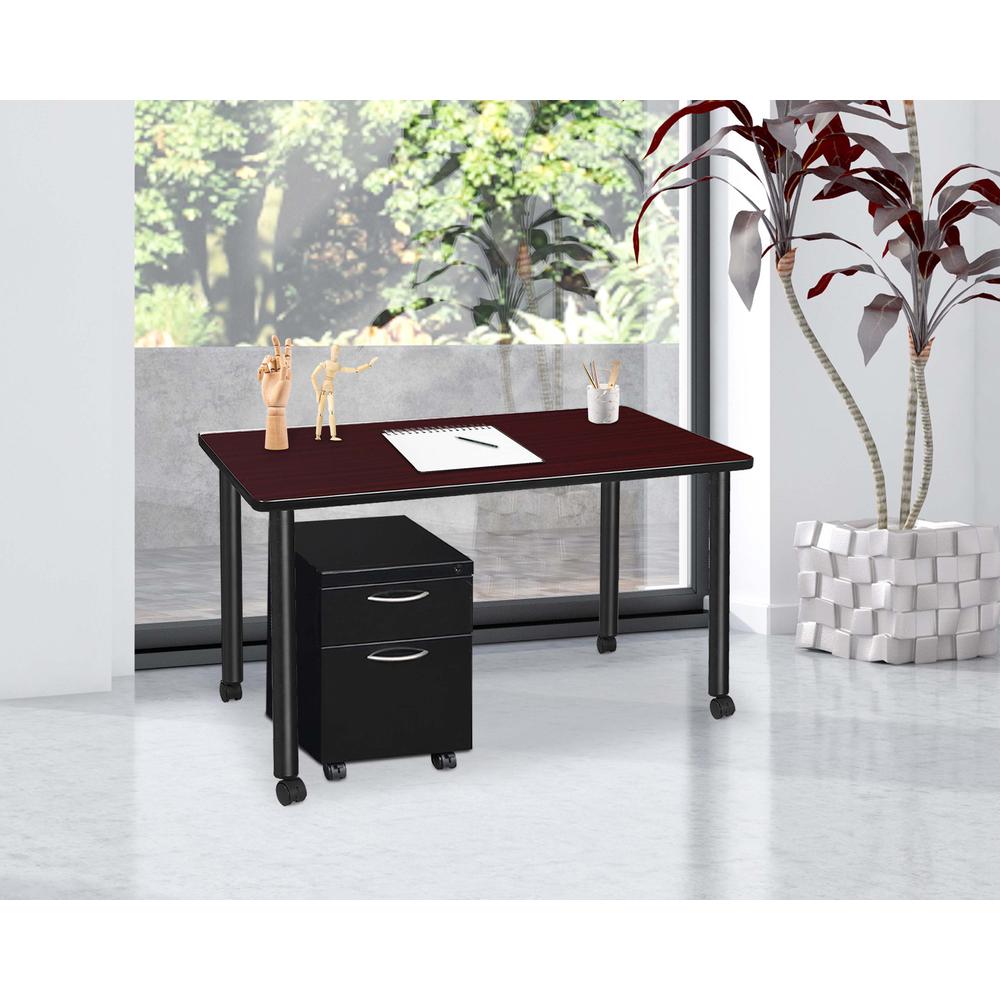 Regency Kee 48 x 24 in. Mobile Desk with Storage- Mahogany Top, Black Legs. Picture 3