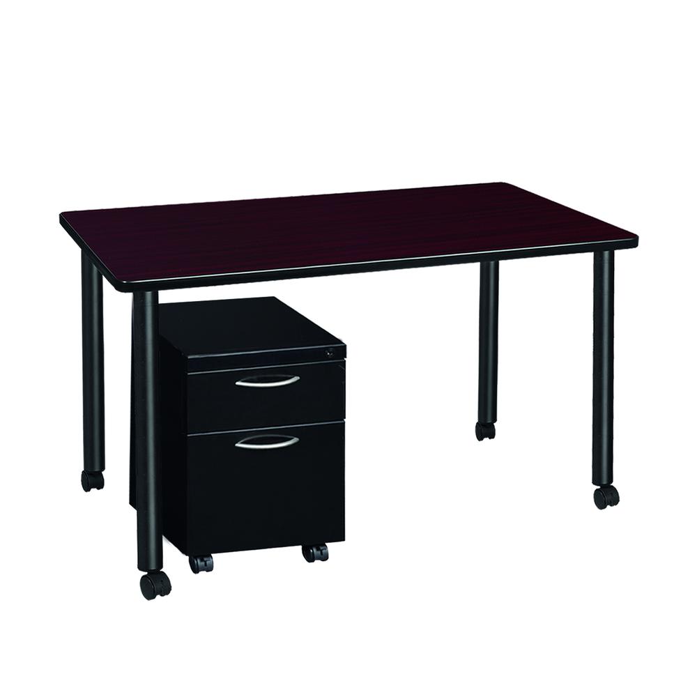 Regency Kee 48 x 24 in. Mobile Desk with Storage- Mahogany Top, Black Legs. Picture 5