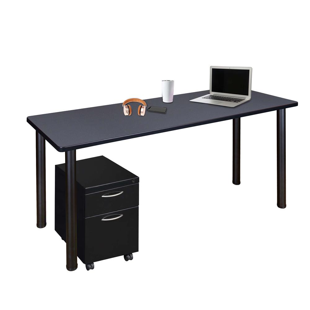 Regency Kee 60 x 24 in. Mobile Desk with Storage- Grey Top, Black Legs. Picture 1