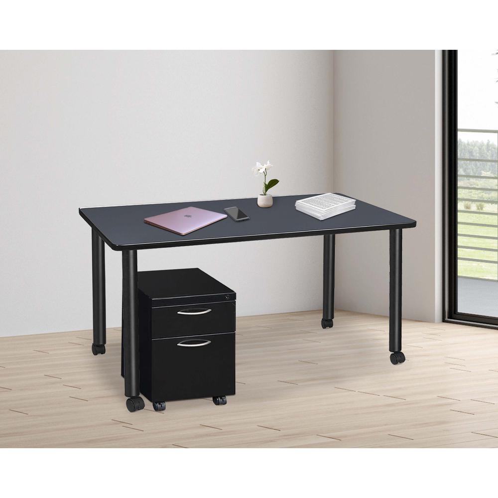 Regency Kee 60 x 24 in. Mobile Desk with Storage- Grey Top, Black Legs. Picture 3