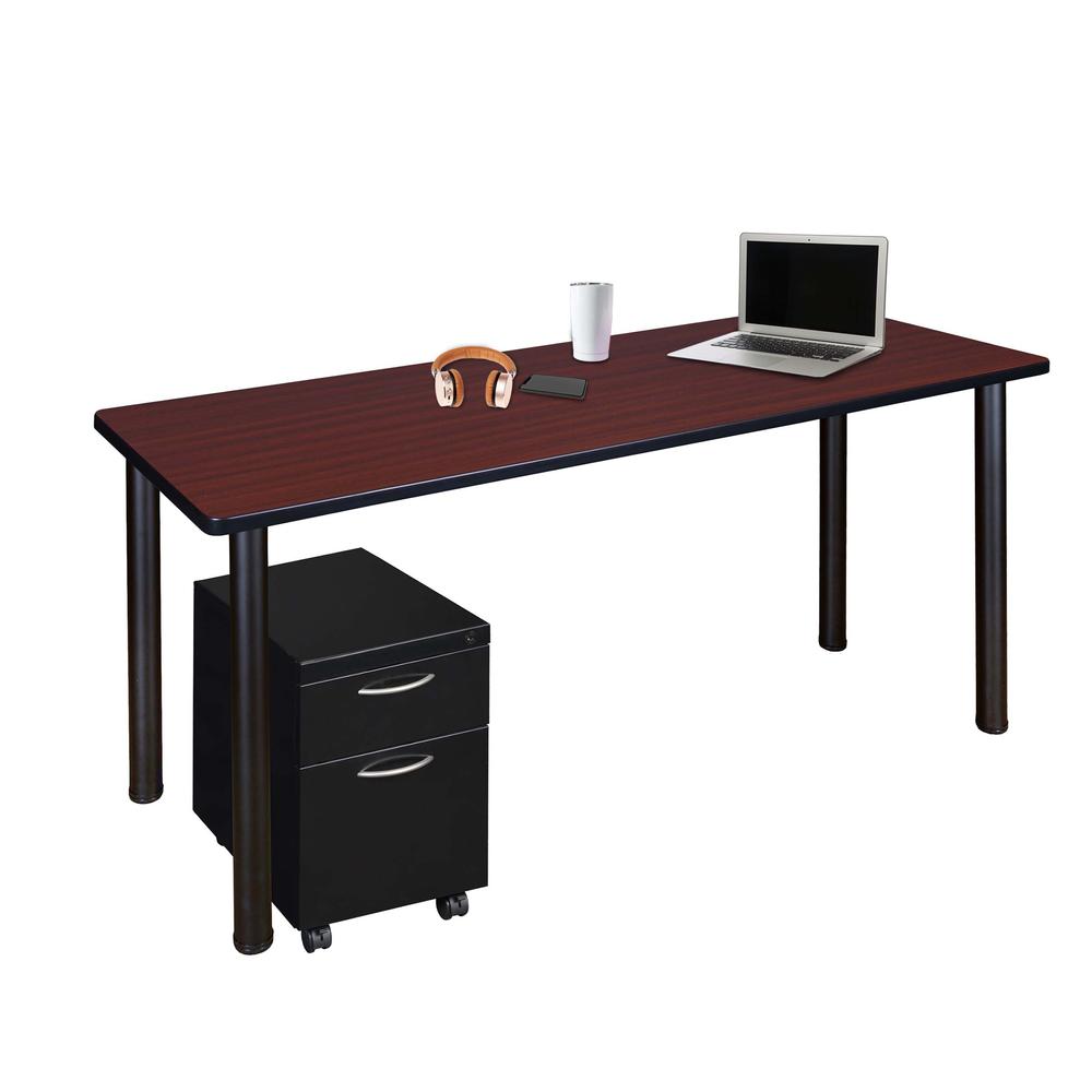 Regency Kee 60 x 24 in. Mobile Desk with Storage- Mahogany Top, Black Legs. Picture 1