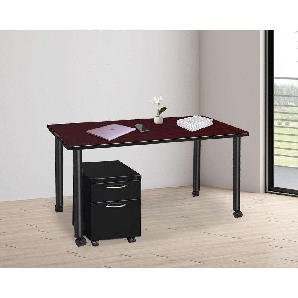 Regency Kee 60 x 24 in. Mobile Desk with Storage- Mahogany Top, Black Legs. Picture 3