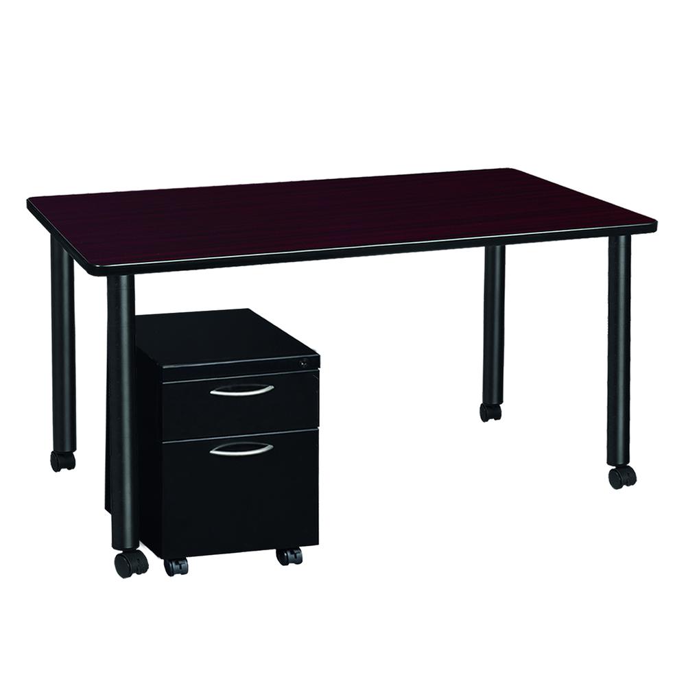 Regency Kee 60 x 24 in. Mobile Desk with Storage- Mahogany Top, Black Legs. Picture 5