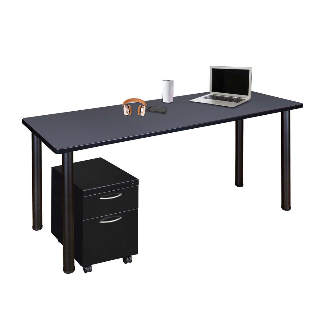 Regency Kee 66 x 24 in. Mobile Desk with Storage- Grey Top, Black Legs. Picture 1