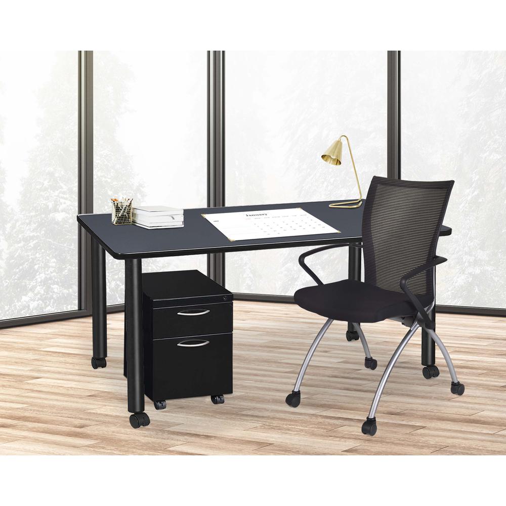 Regency Kee 66 x 24 in. Mobile Desk with Storage- Grey Top, Black Legs. Picture 3