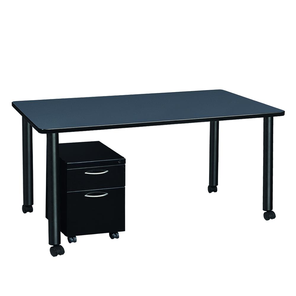 Regency Kee 66 x 24 in. Mobile Desk with Storage- Grey Top, Black Legs. Picture 5