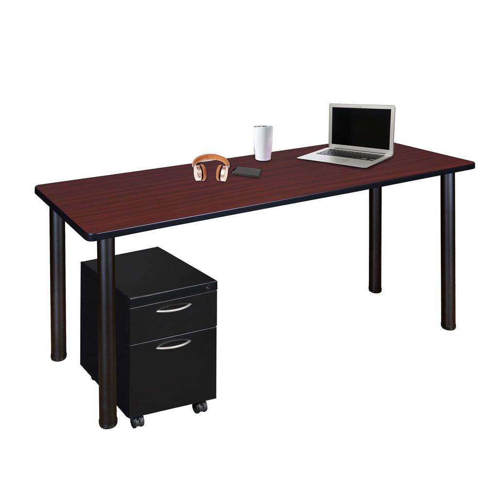 Regency Kee 66 x 24 in. Mobile Desk with Storage- Mahogany Top, Black Legs. The main picture.