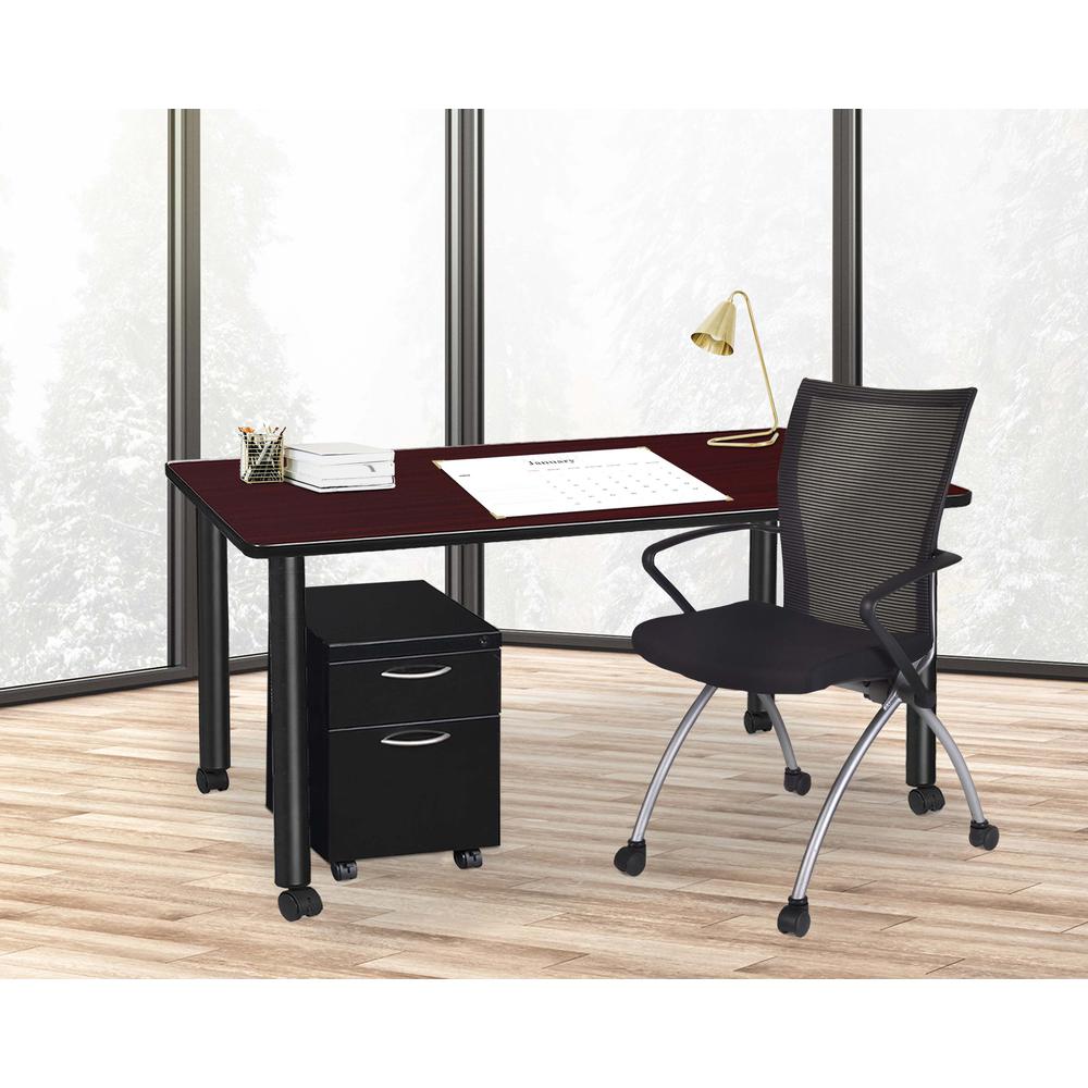 Regency Kee 66 x 24 in. Mobile Desk with Storage- Mahogany Top, Black Legs. Picture 3