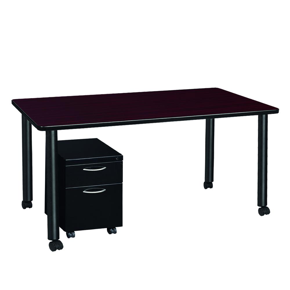 Regency Kee 66 x 24 in. Mobile Desk with Storage- Mahogany Top, Black Legs. Picture 5