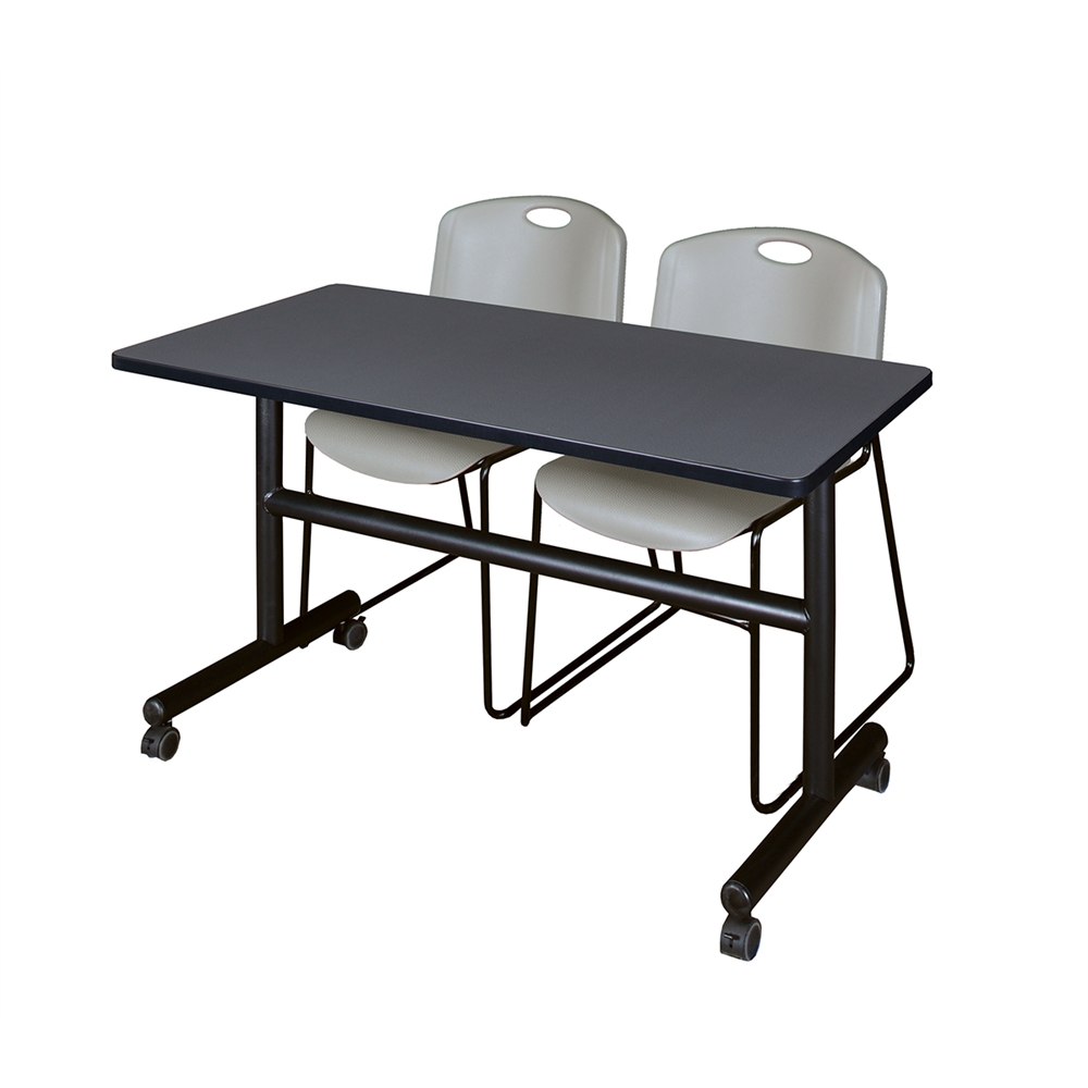 Kobe 48" Flip Top Mobile Training Table- Grey & 2 Zeng Stack Chairs- Grey. Picture 1