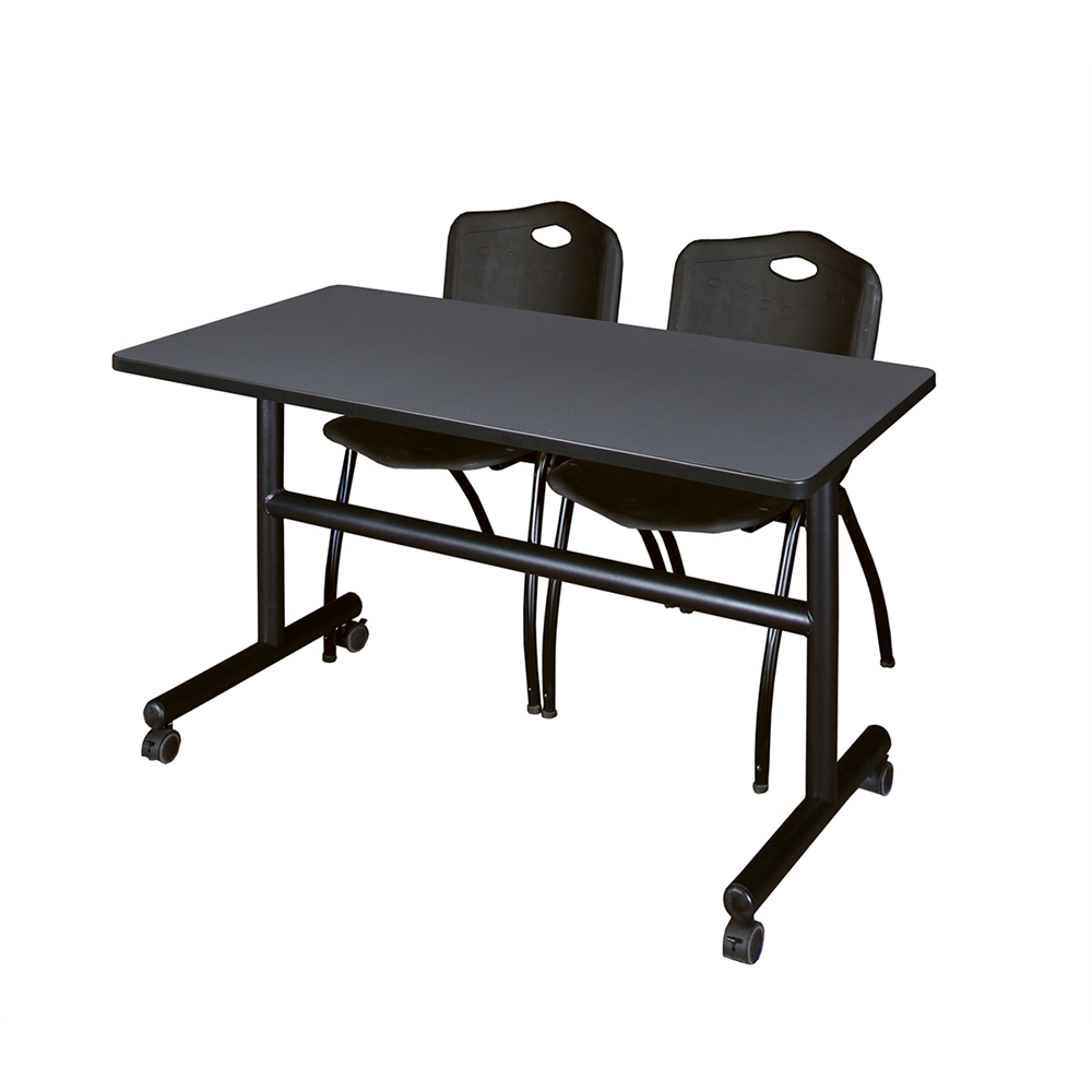 Kobe 48" Flip Top Mobile Training Table- Grey & 2 'M' Stack Chairs- Black. Picture 1