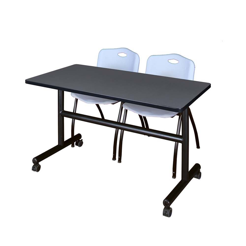 Kobe 48" Flip Top Mobile Training Table- Grey & 2 'M' Stack Chairs- Grey. Picture 1