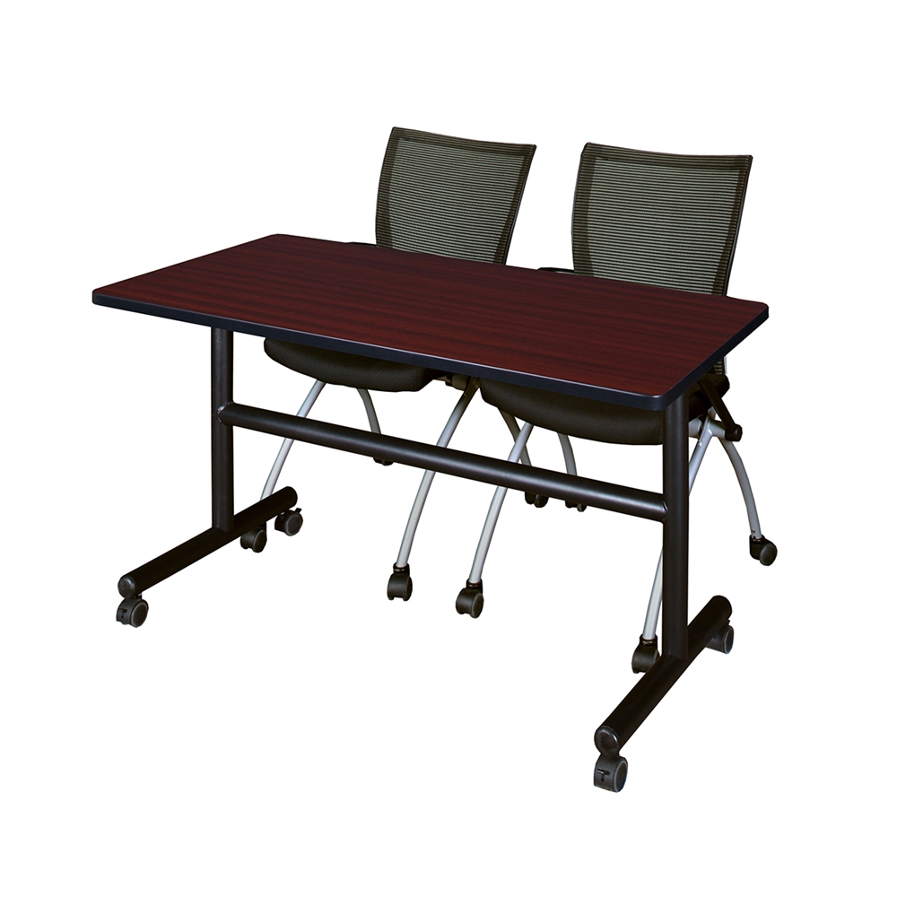 Kobe 48" Flip Top Mobile Training Table- Mahogany & 2 Apprentice Chairs- Black. Picture 1