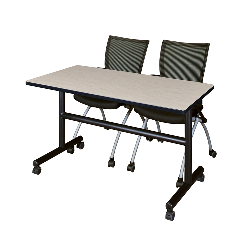 Kobe 48" Flip Top Mobile Training Table- Maple & 2 Apprentice Chairs- Black. Picture 1