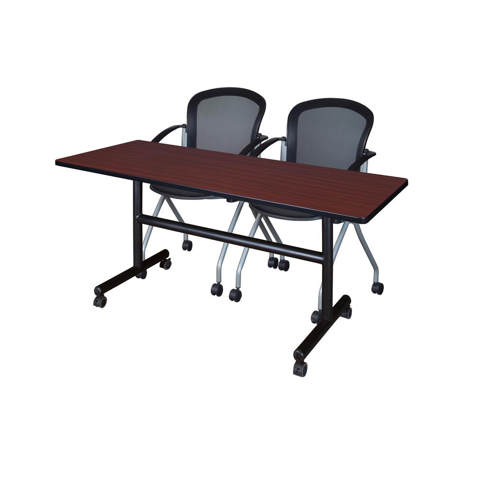 60" x 24" Flip Top Mobile Training Table- Mahogany and 2 Cadence Nesting Chairs. Picture 1