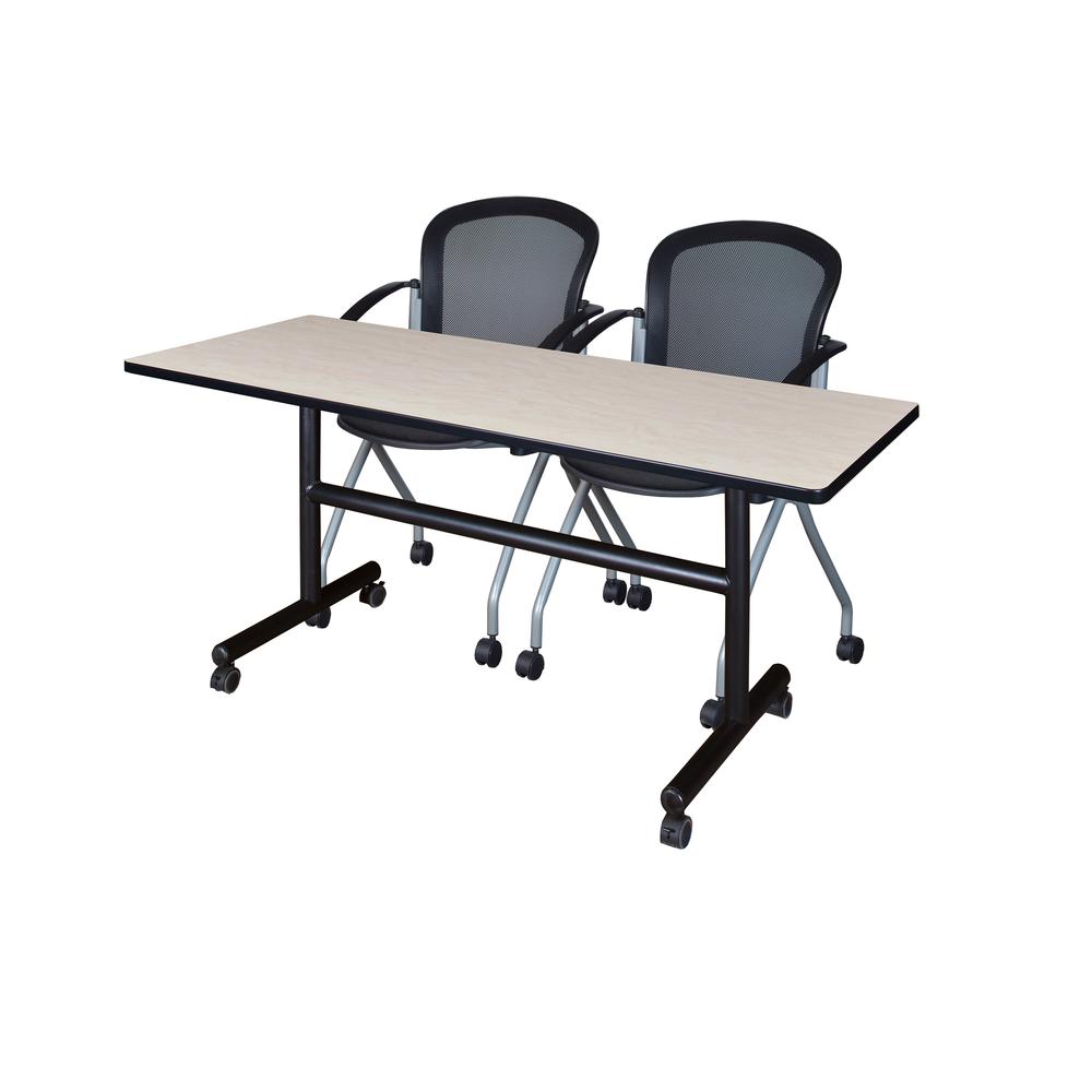 60" x 24" Flip Top Mobile Training Table- Maple and 2 Cadence Nesting Chairs. Picture 1