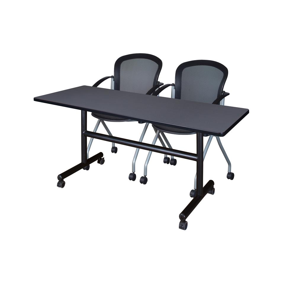 60" x 30" Flip Top Mobile Training Table- Grey and 2 Cadence Nesting Chairs. Picture 1
