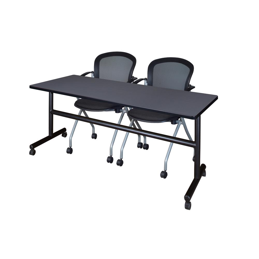 72" x 24" Flip Top Mobile Training Table- Grey and 2 Cadence Nesting Chairs. Picture 1