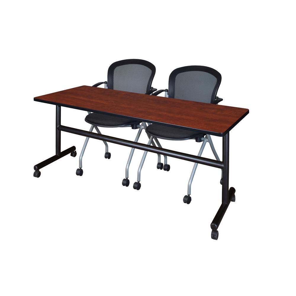 72" x 30" Flip Top Mobile Training Table- Cherry and 2 Cadence Nesting Chairs. Picture 1