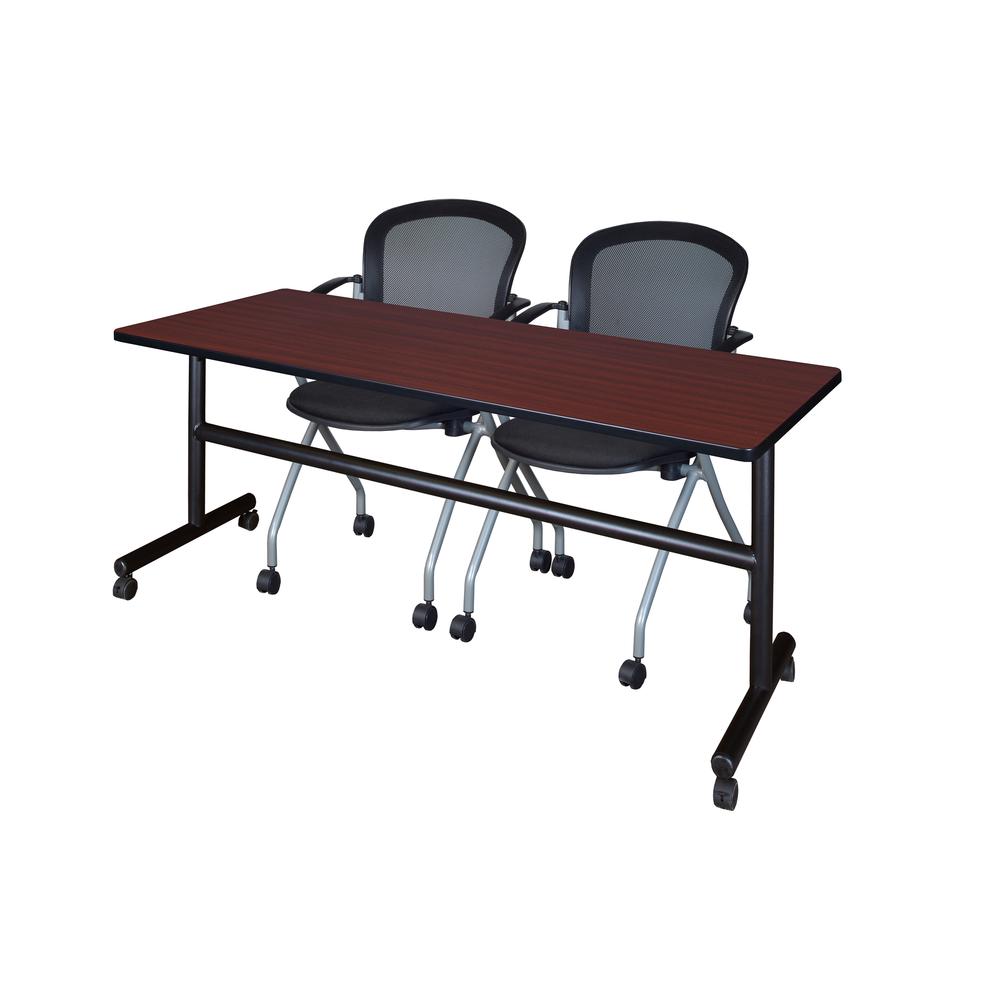 72" x 30" Flip Top Mobile Training Table- Mahogany and 2 Cadence Nesting Chairs. Picture 1
