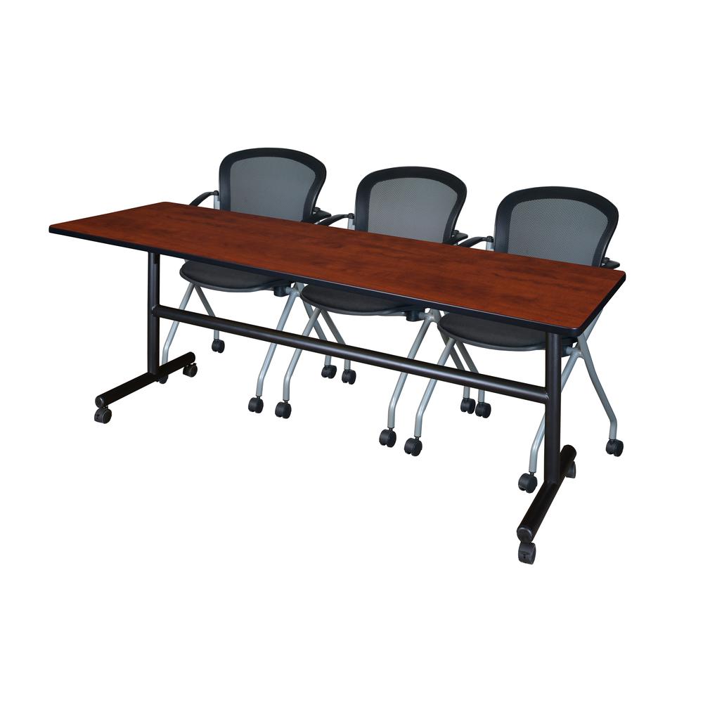 84" x 24" Flip Top Mobile Training Table- Cherry and 3 Cadence Nesting Chairs. Picture 1