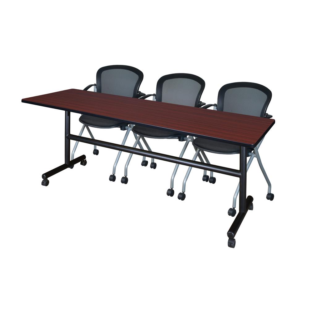 84" x 24" Flip Top Mobile Training Table- Mahogany and 3 Cadence Nesting Chairs. Picture 1