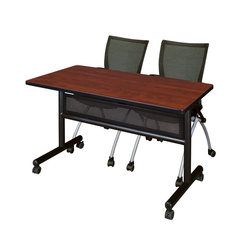 48" x 24" Flip Top Mobile Training Table with Modesty Panel- Cherry and 2 Apprentice Nesting Chairs. Picture 1
