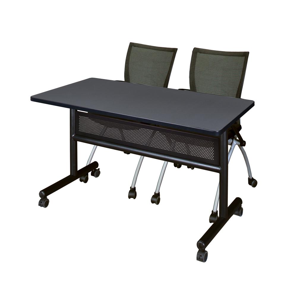 48" x 24" Flip Top Mobile Training Table with Modesty Panel- Grey and 2 Apprentice Nesting Chairs. Picture 1