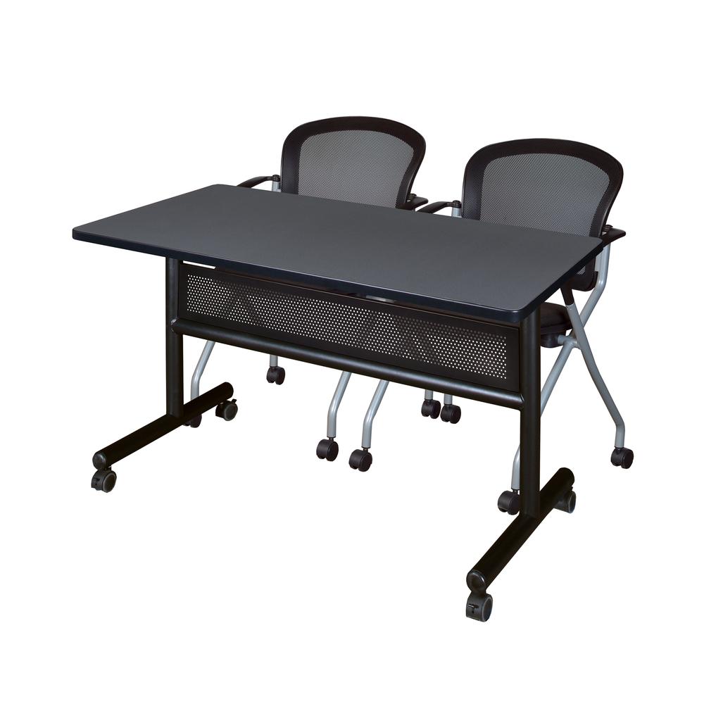 48" x 24" Flip Top Mobile Training Table with Modesty Panel- Grey and 2 Cadence Nesting Chairs. Picture 1