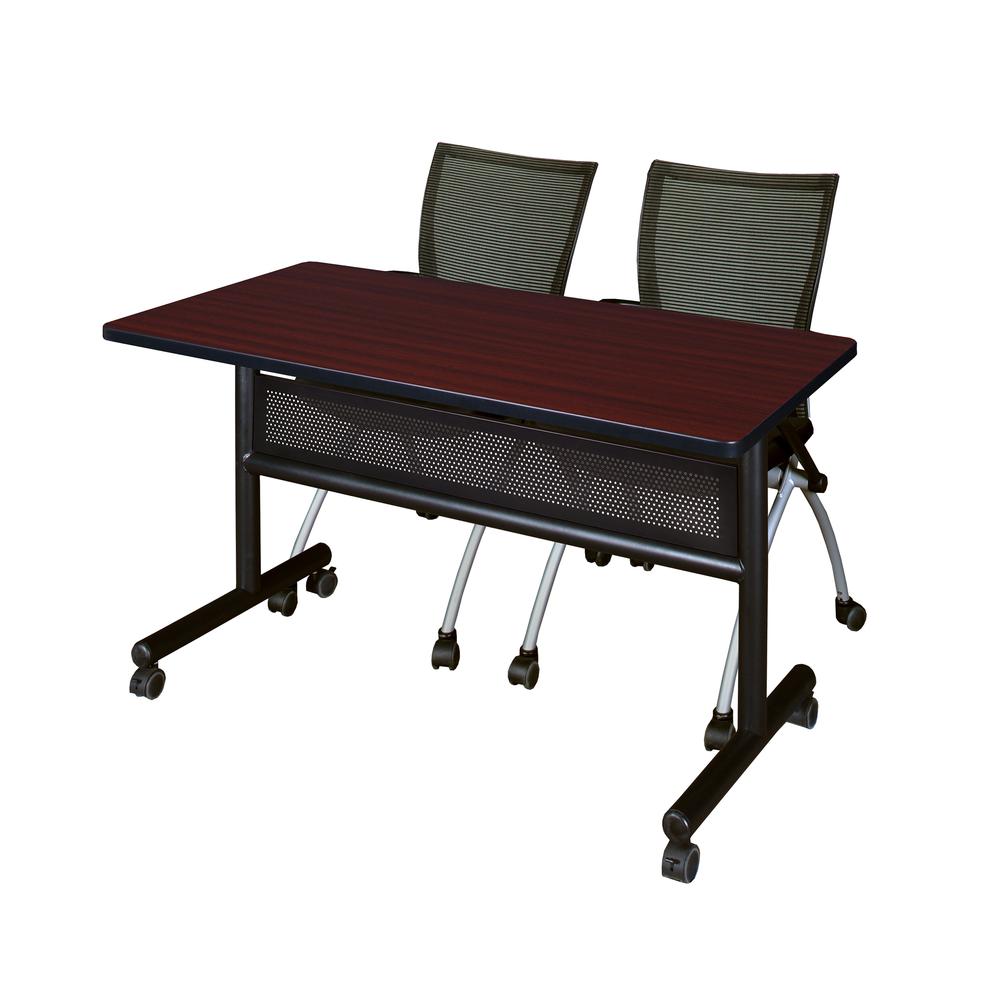 48" x 24" Flip Top Mobile Training Table with Modesty Panel- Mahogany and 2 Apprentice Nesting Chairs. Picture 1