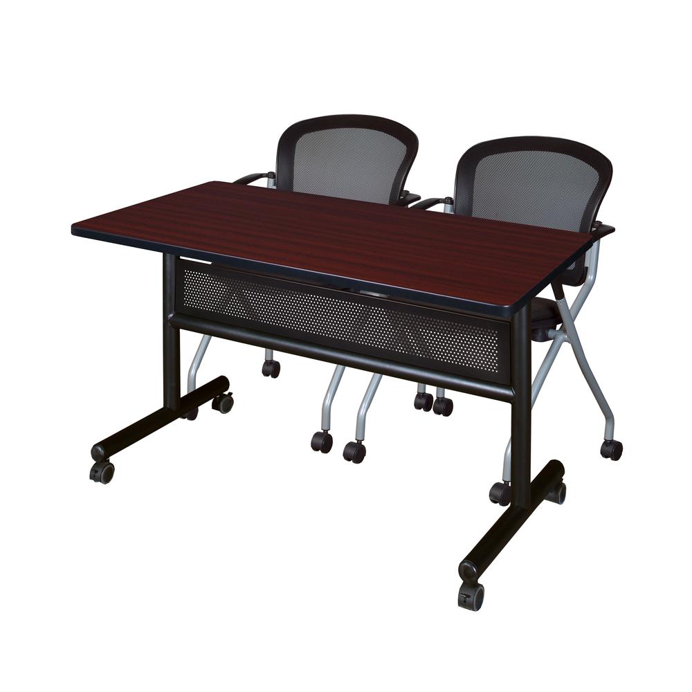 48" x 24" Flip Top Mobile Training Table with Modesty Panel- Mahogany and 2 Cadence Nesting Chairs. Picture 1