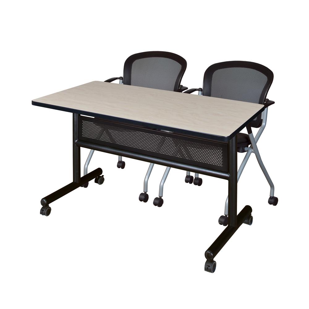 48" x 24" Flip Top Mobile Training Table with Modesty Panel- Maple and 2 Cadence Nesting Chairs. Picture 1